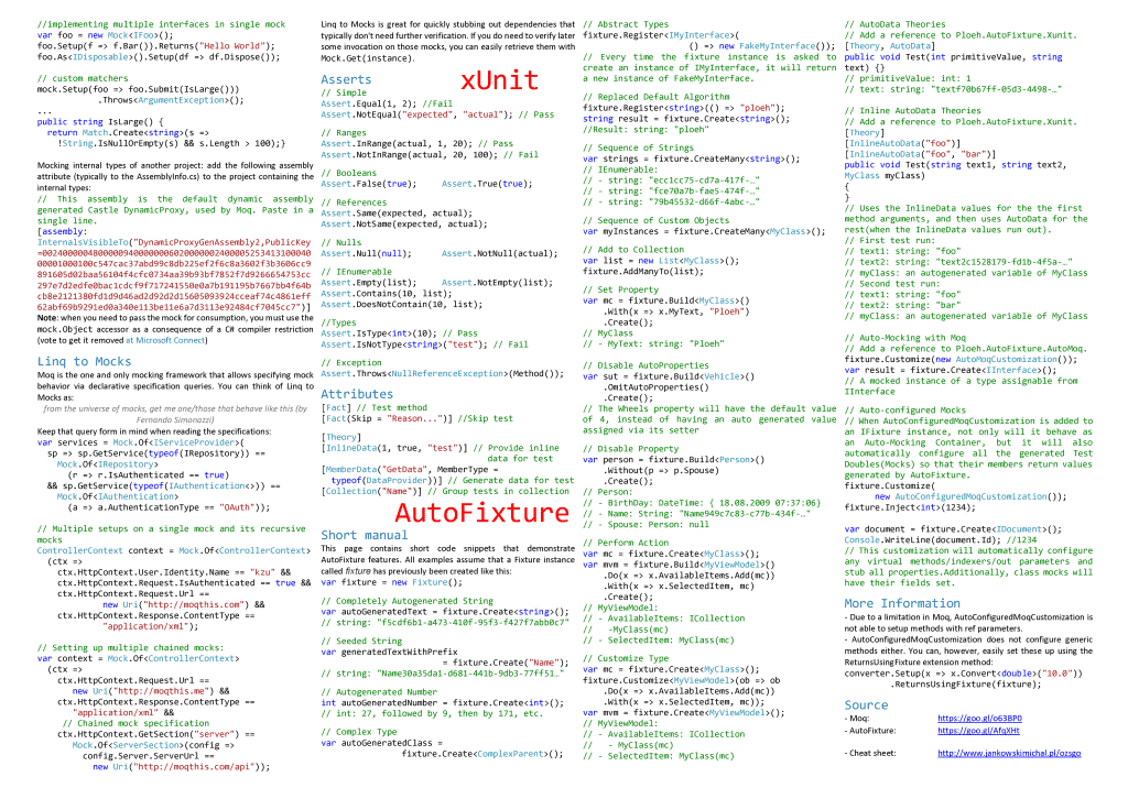 Moq - AutoFixture - xUnit - Cheat sheet page 2